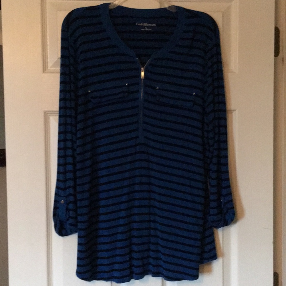 Large Croft & Barrow blue/black striped blouse